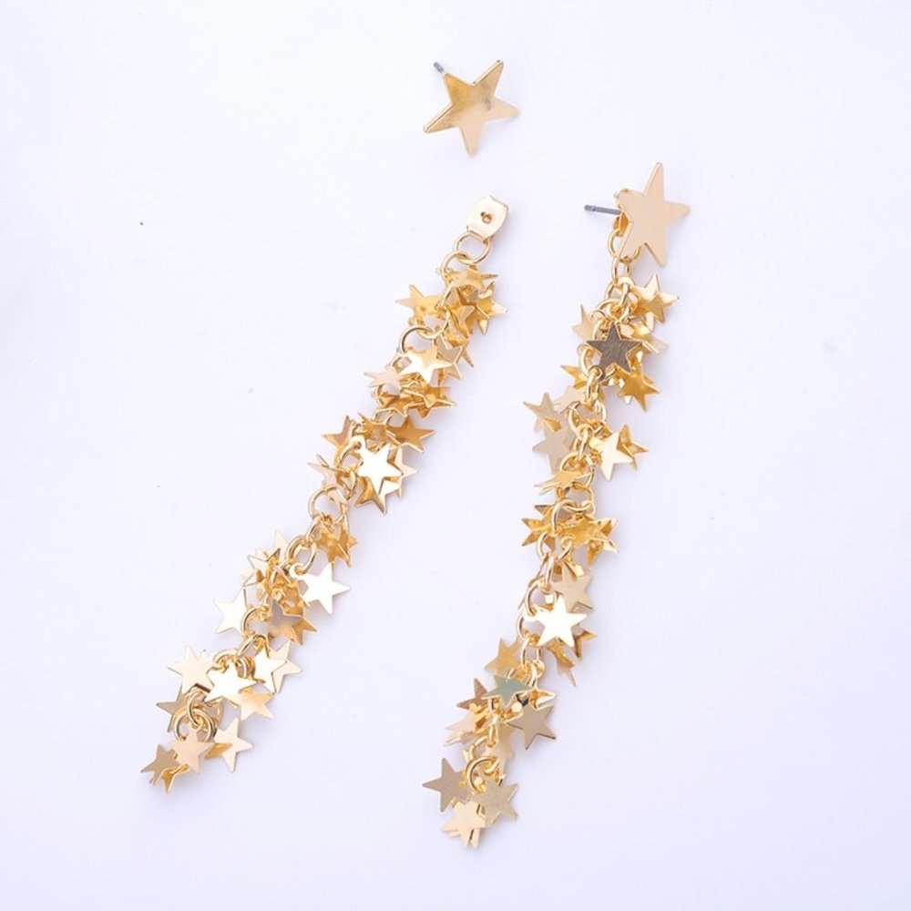 Star Drop & Dangle Gold Earrings - Picture 5 of 5